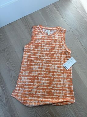 Athleta Orange and White Tie-Dye breezy stripe tank size small tall